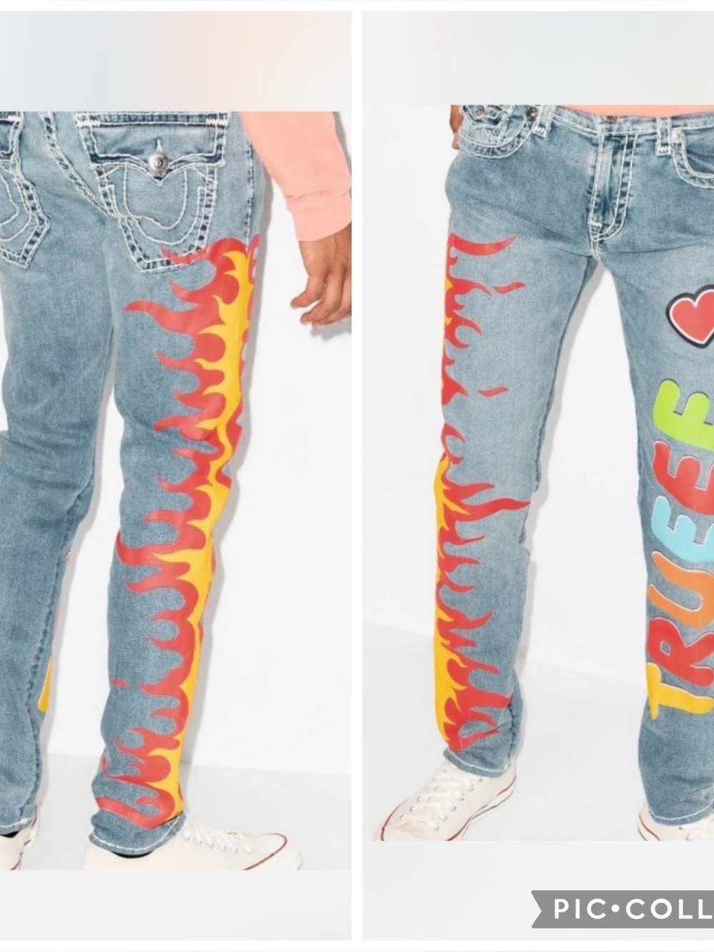 True Religion x Chief Keef Super T Skinny Flame Graphic Denim Jeans Size 40